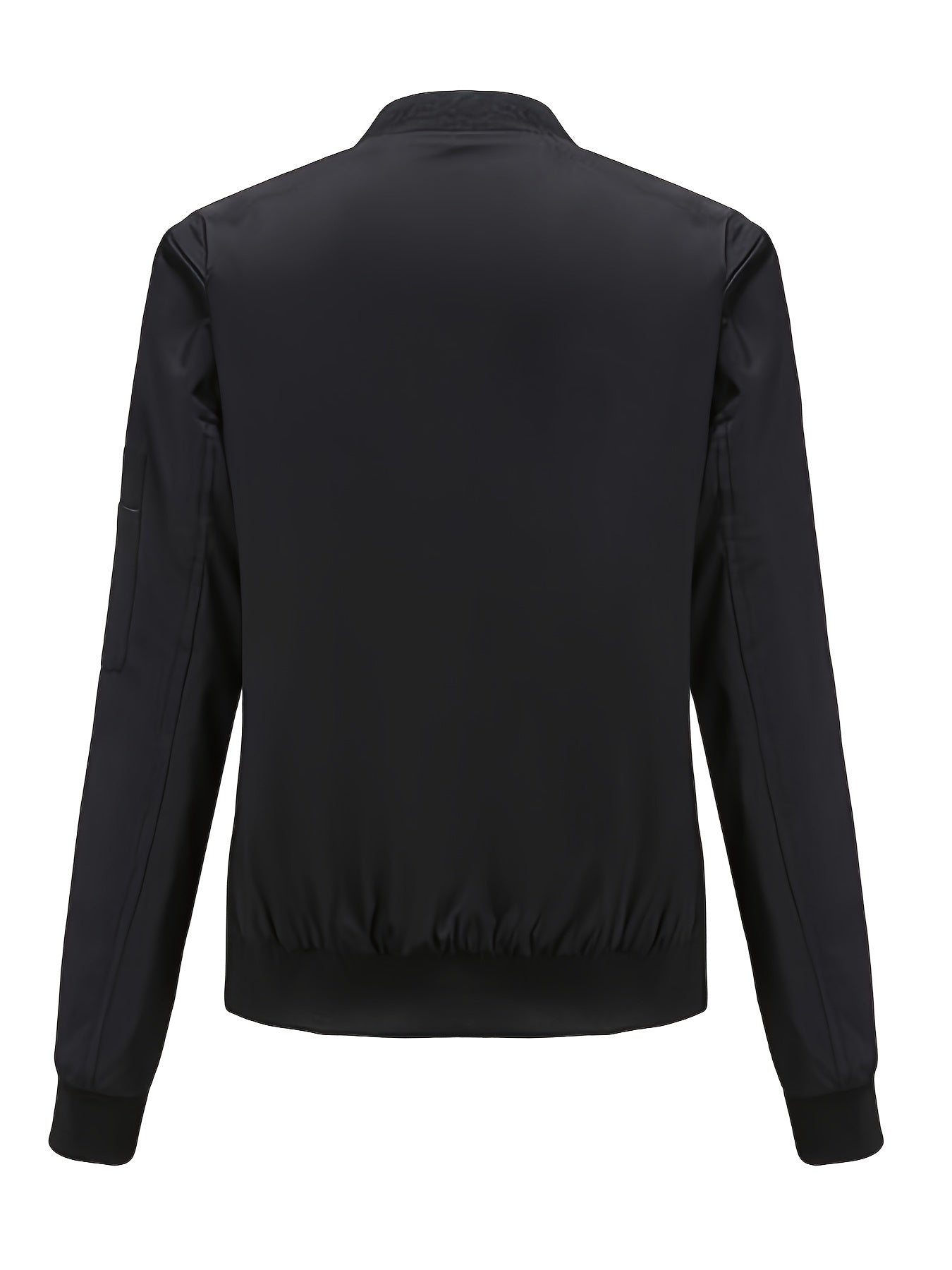 Sophie | Solid Color Polyester Bomber Jacket Featuring Baseball Collar and Zip Pockets