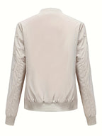 Sophie | Solid Color Polyester Bomber Jacket Featuring Baseball Collar and Zip Pockets