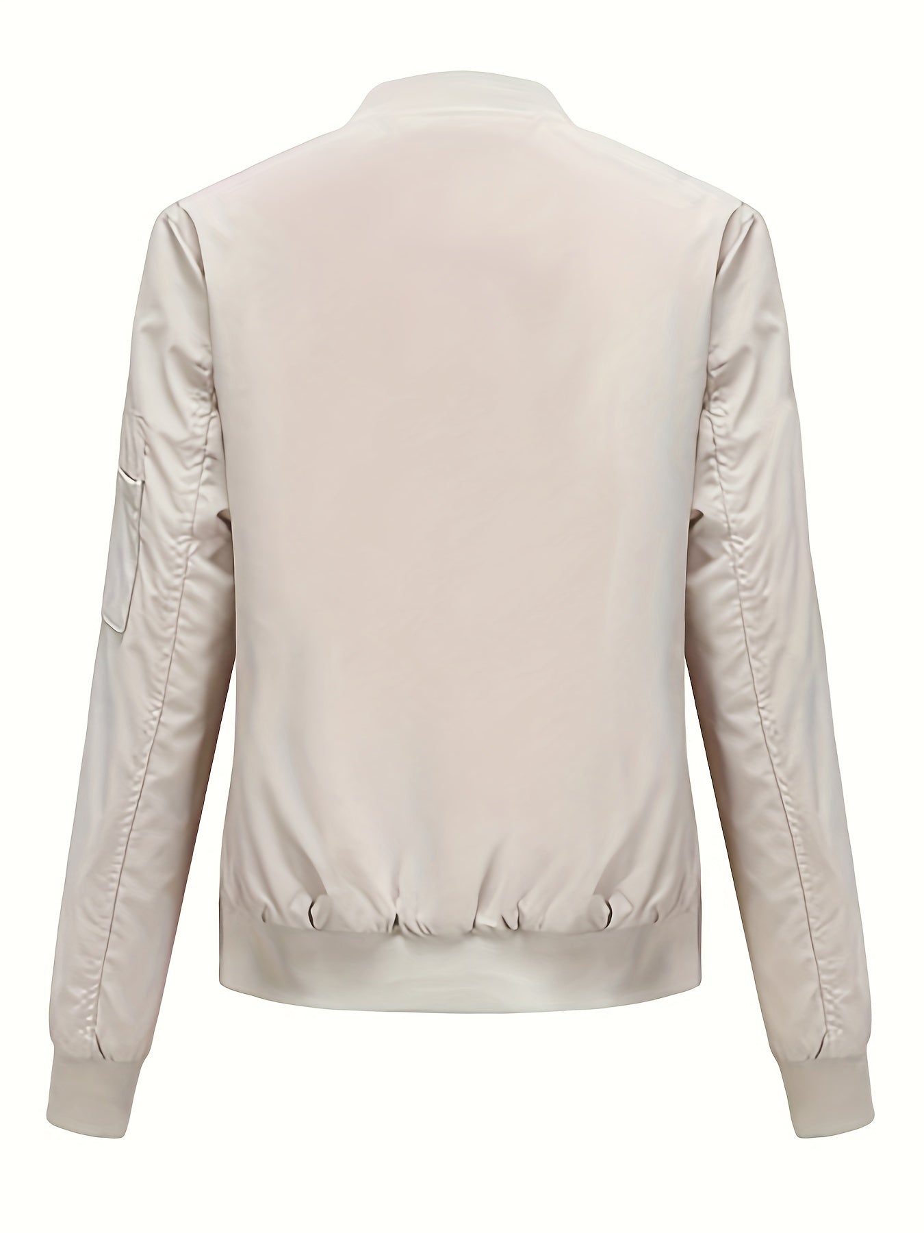Sophie | Solid Color Polyester Bomber Jacket Featuring Baseball Collar and Zip Pockets