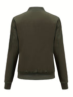 Sophie | Solid Color Polyester Bomber Jacket Featuring Baseball Collar and Zip Pockets