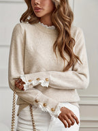 Sophie | Chic Women's Sweater with Lace Trim and Round Neck