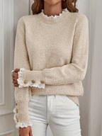 Sophie | Chic Women's Sweater with Lace Trim and Round Neck