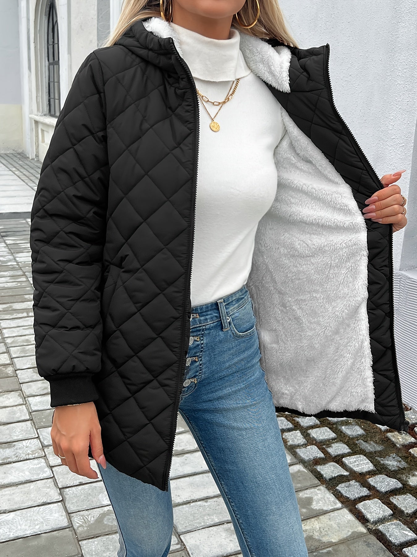 Sophie | Quilted Puffy Jacket with Zipper and Faux Fur Lining