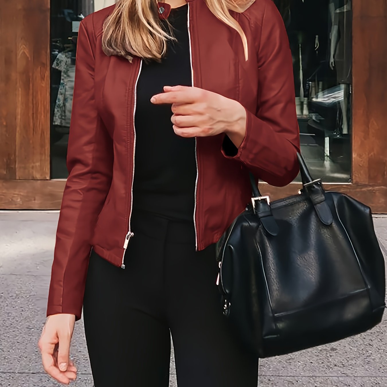 Sophie | Zip-Up PU Leather Bomber Jacket