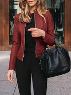 Sophie | Zip-Up PU Leather Bomber Jacket