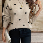 Sophie | Heart Pattern Round Neck Jumper for Valentine's Day