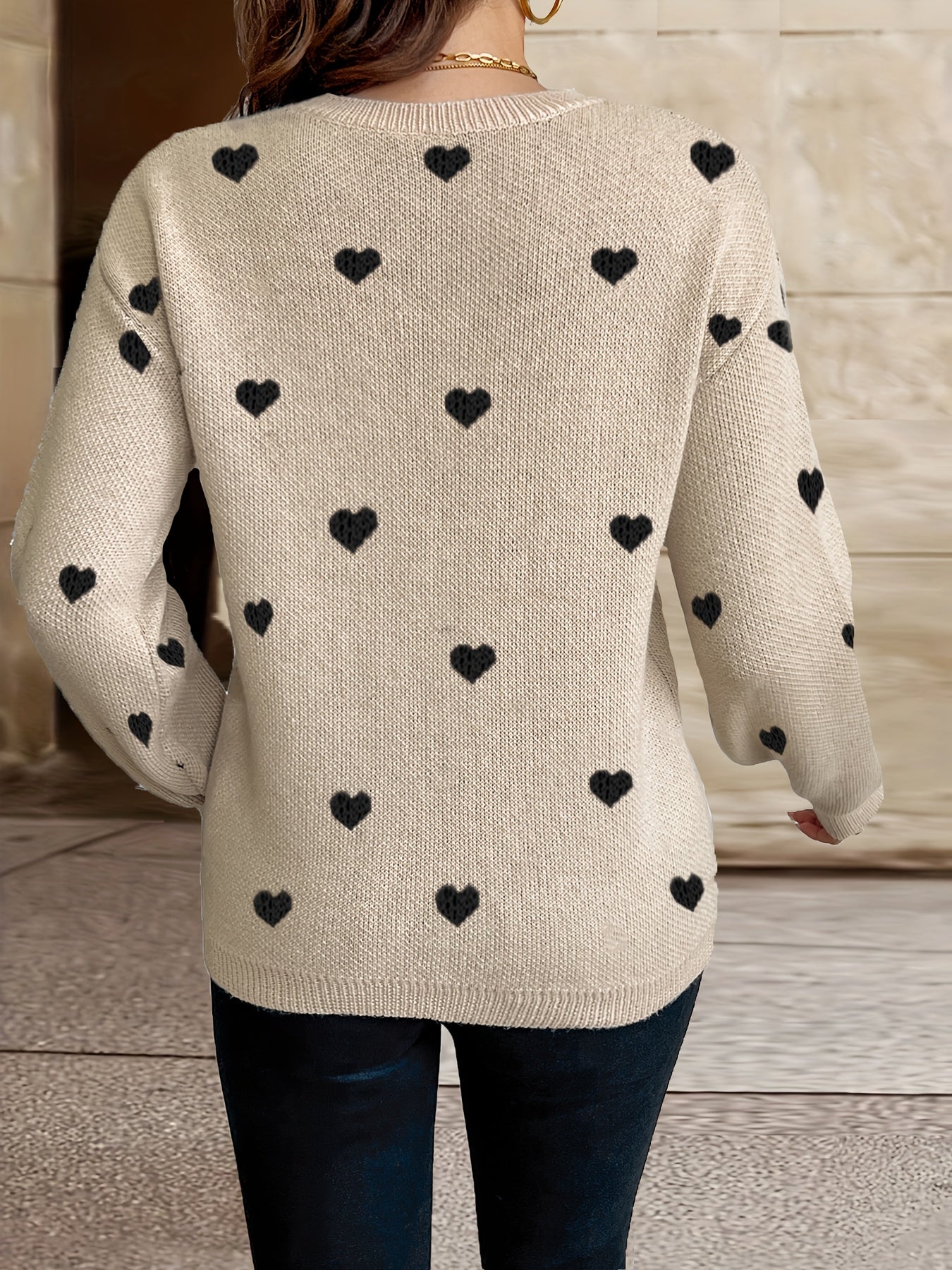 Sophie | Heart Pattern Round Neck Jumper for Valentine's Day