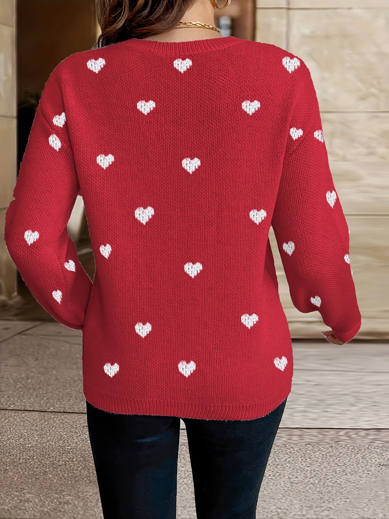 Sophie | Heart Pattern Round Neck Jumper for Valentine's Day