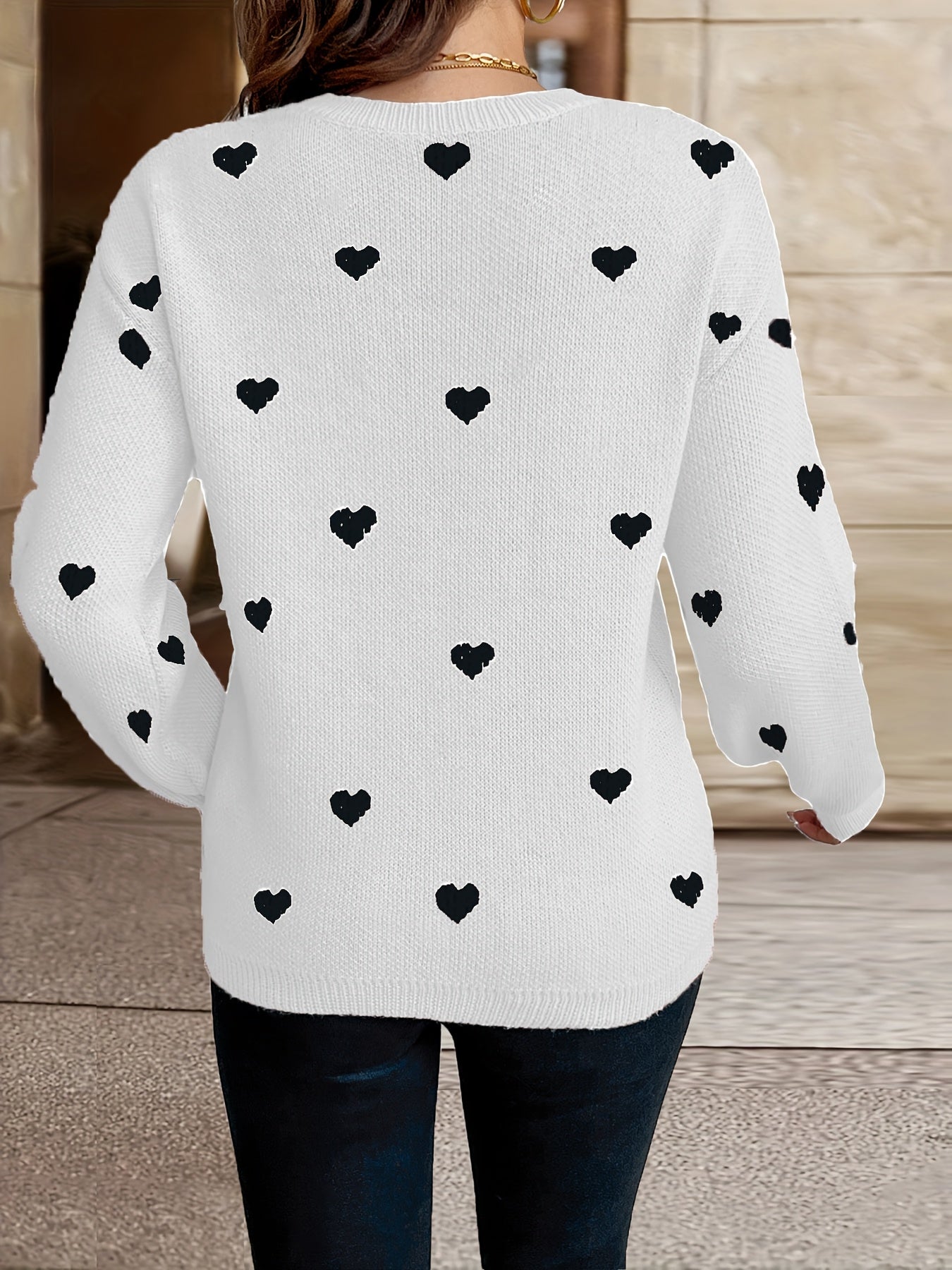Sophie | Heart Pattern Round Neck Jumper for Valentine's Day