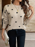 Sophie | Heart Pattern Round Neck Jumper for Valentine's Day