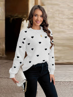 Sophie | Heart Pattern Round Neck Jumper for Valentine's Day