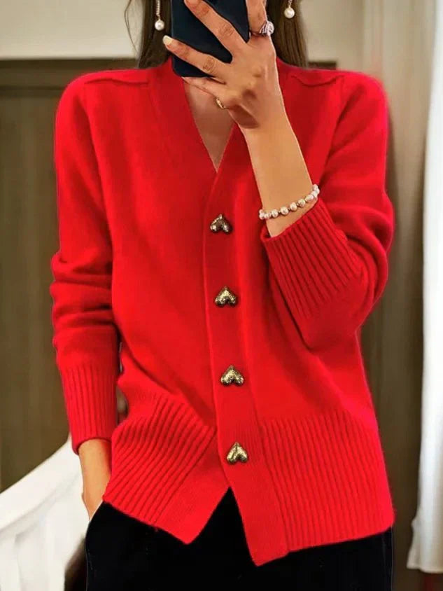 Kira - Heart Button Knitted Cardigan