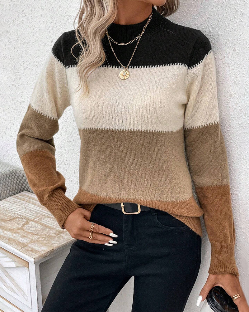 Stacey | High Neck Color Block Sweater