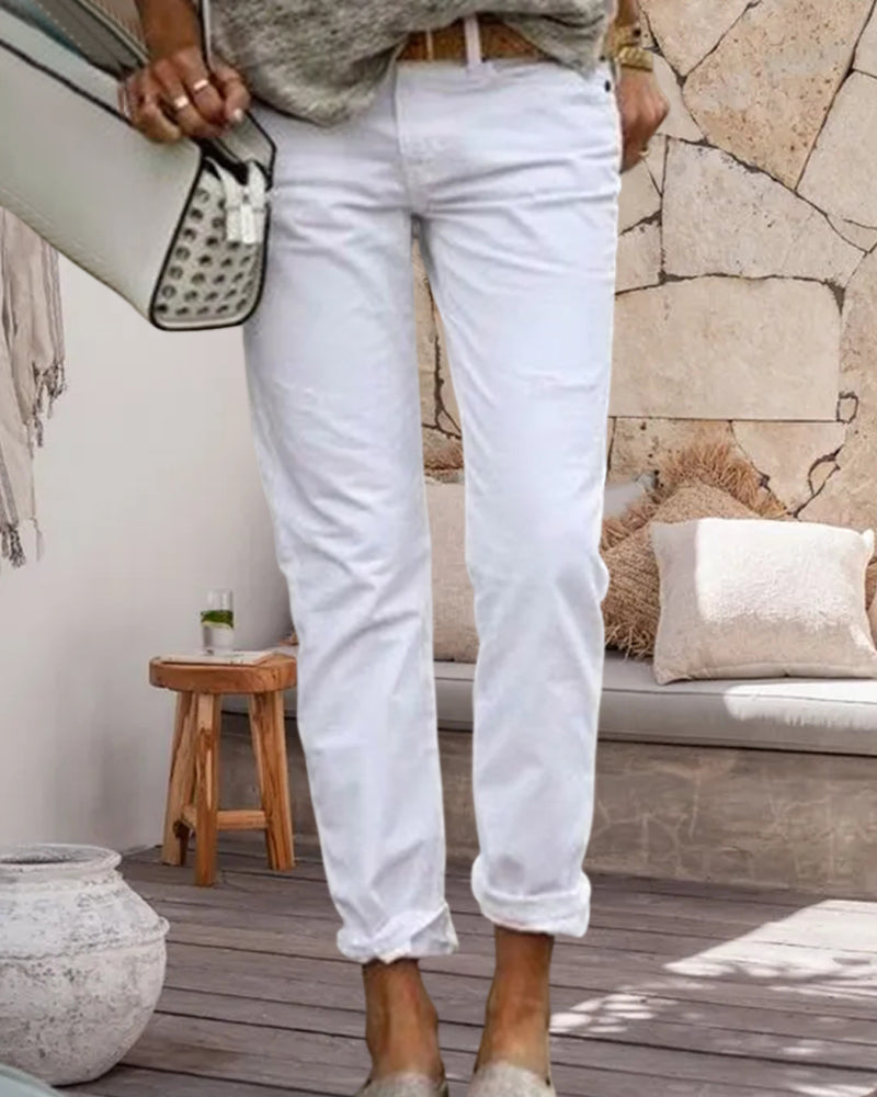 Chic Solid Color Casual Trousers
