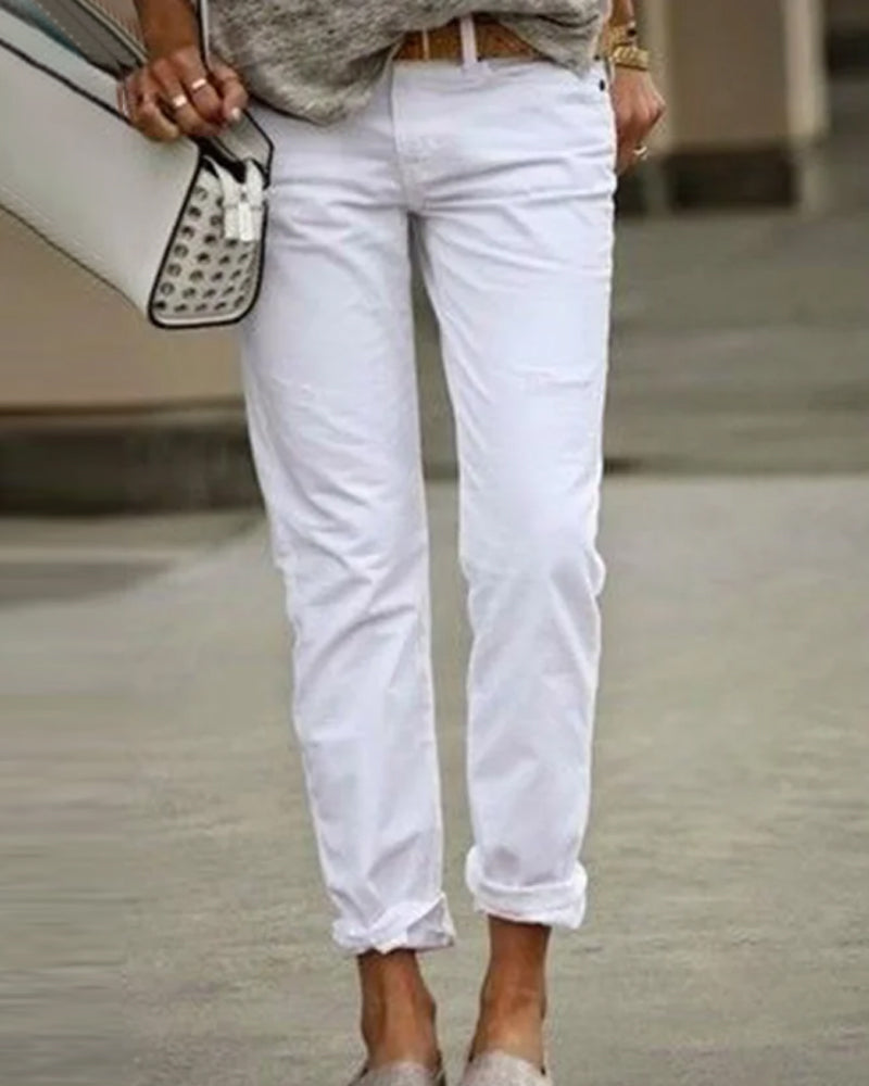 Chic Solid Color Casual Trousers