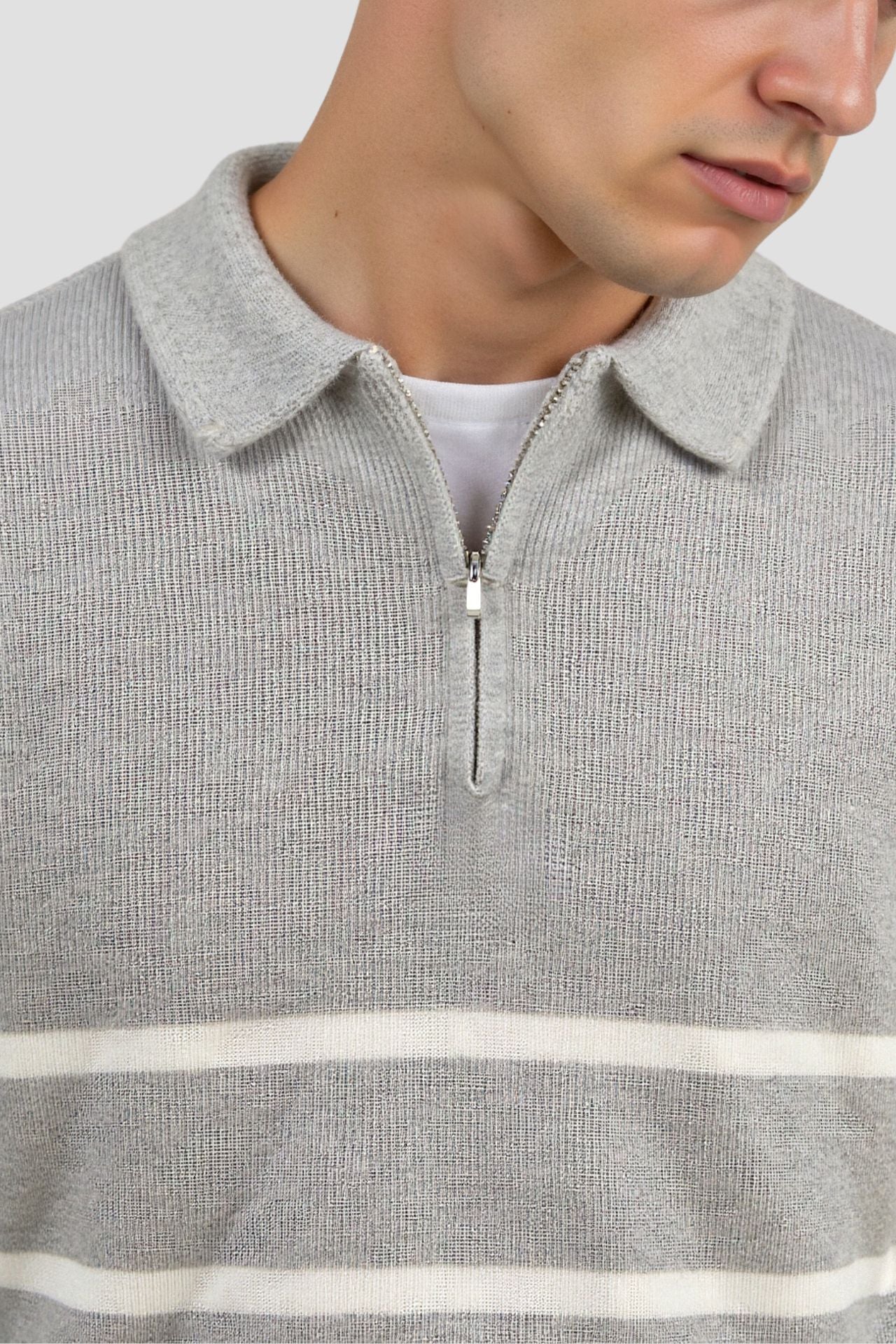 Stijn | Zip-Up Sweater in Striped Wool Blend