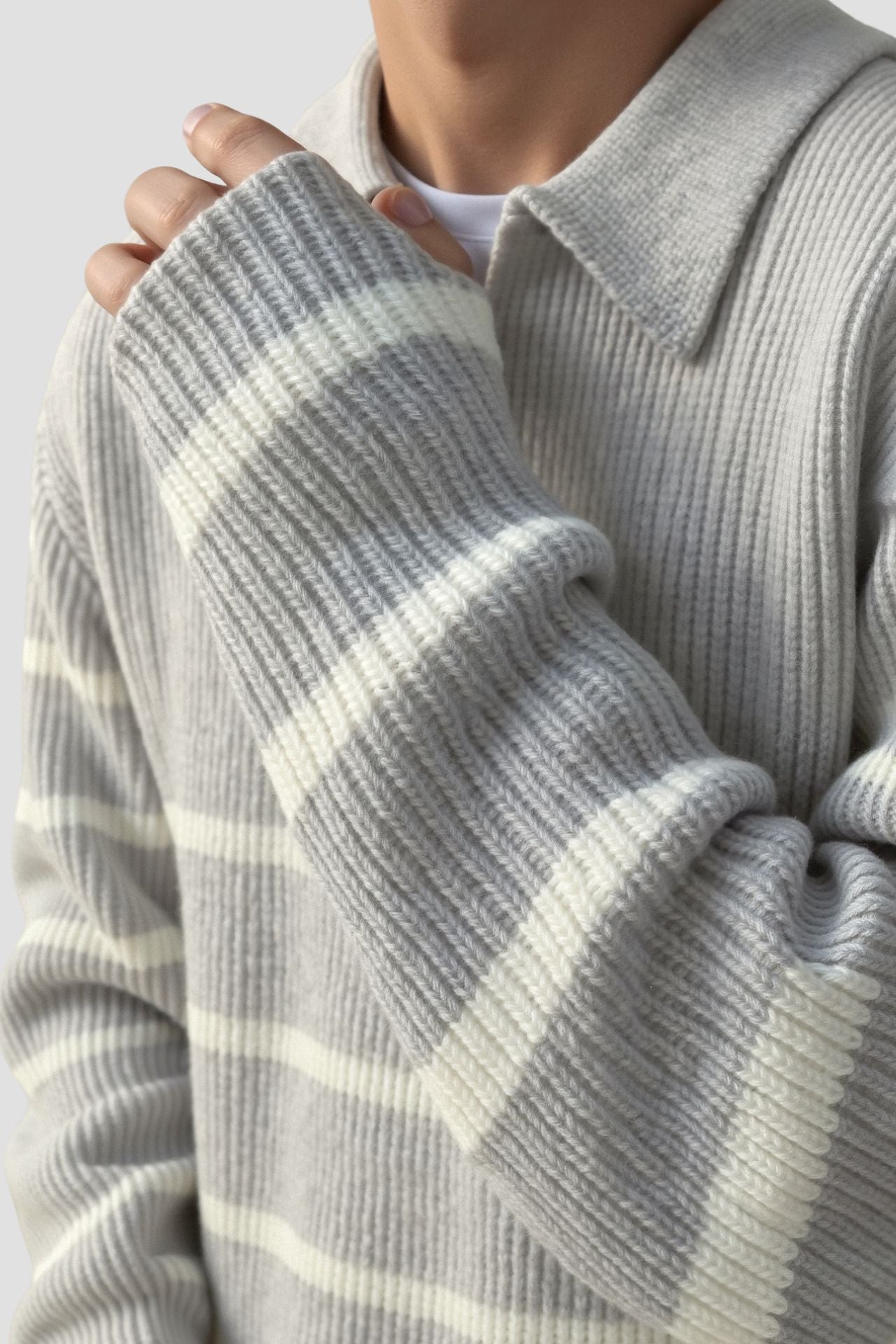 Stijn | Zip-Up Sweater in Striped Wool Blend