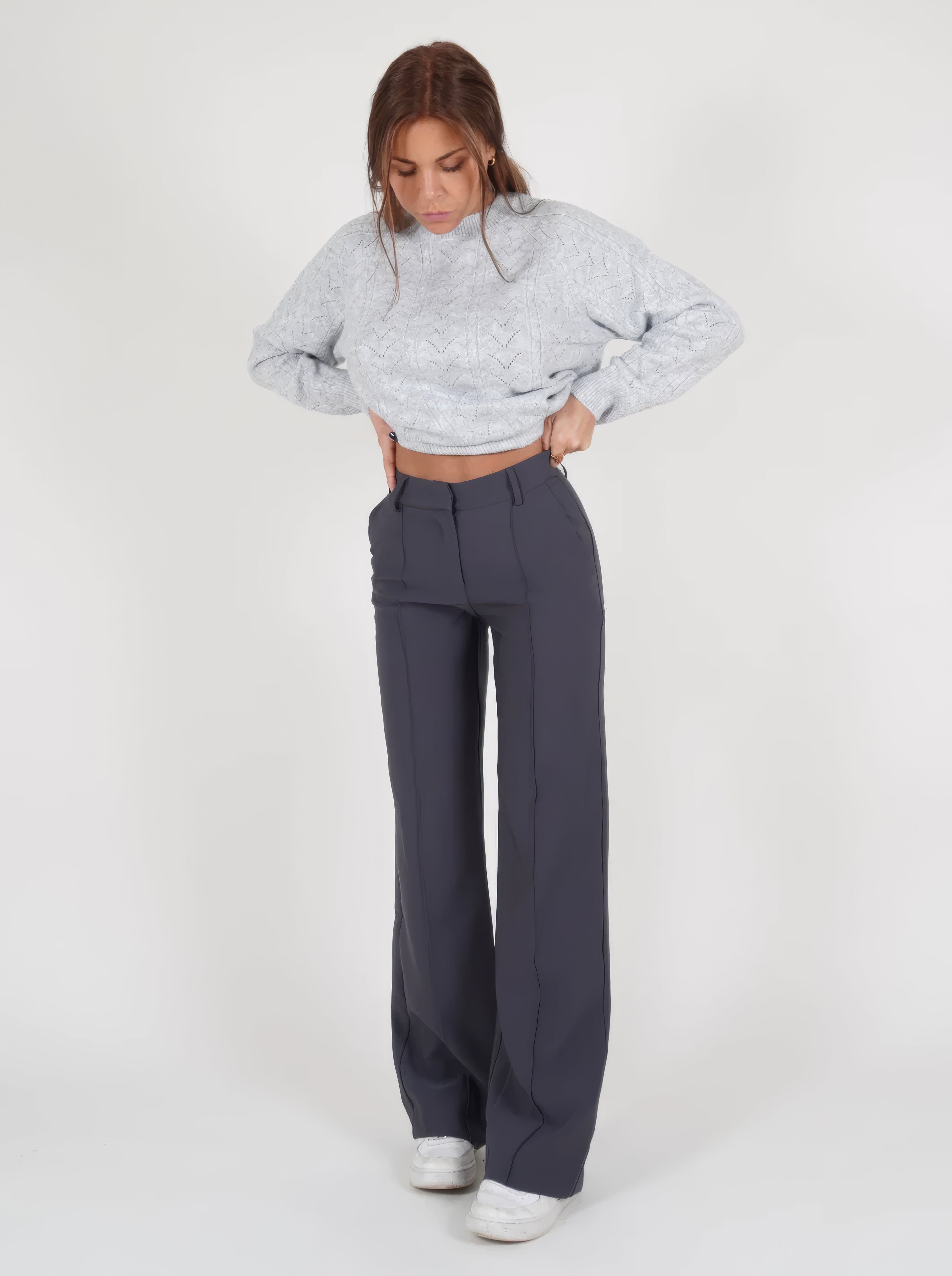 High-Waisted Wide Leg Trousers for Women with Pockets and Belt Loops