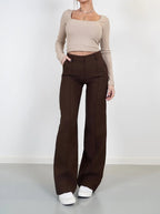 High-Waisted Wide Leg Trousers for Women with Pockets and Belt Loops