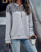 Leopard Print Zip-Up Sweatshirt