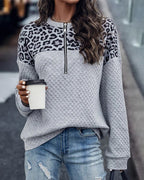 Leopard Print Zip-Up Sweatshirt