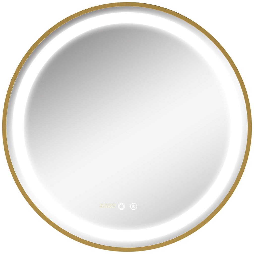Round LED Bathroom Mirror with Time Display and Memory Feature