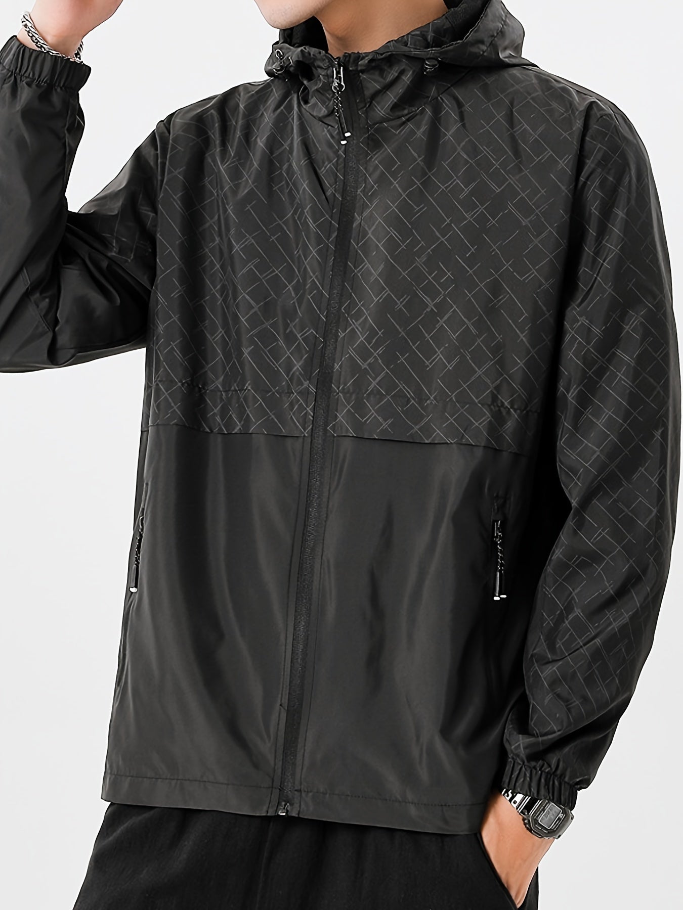 Tim | Lightweight Hooded Windbreaker for Men with Checkered Design