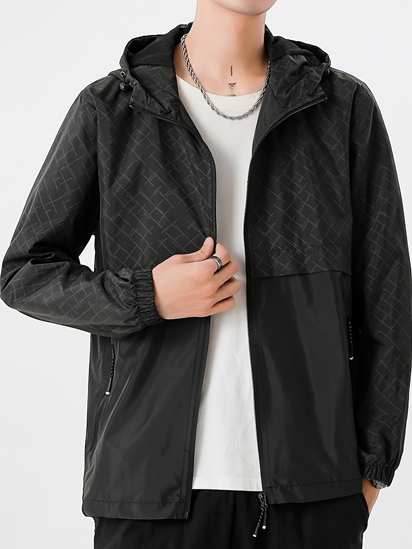 Tim | Lightweight Hooded Windbreaker for Men with Checkered Design