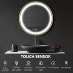 Round LED Bathroom Mirror with Time Display and Memory Feature