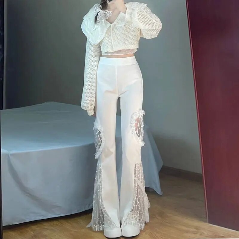 Viola High-Waisted Flared Trousers with Lace Accents