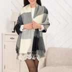 Oversized Luxe Checked Winter Scarf with Fringes