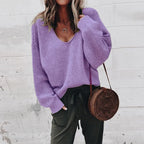 Plus Size Women's Deep V-Neck Oversized Sweater