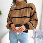 High-Neck Striped Wool Jumper for Women