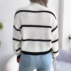 High-Neck Striped Wool Jumper for Women