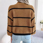 High-Neck Striped Wool Jumper for Women