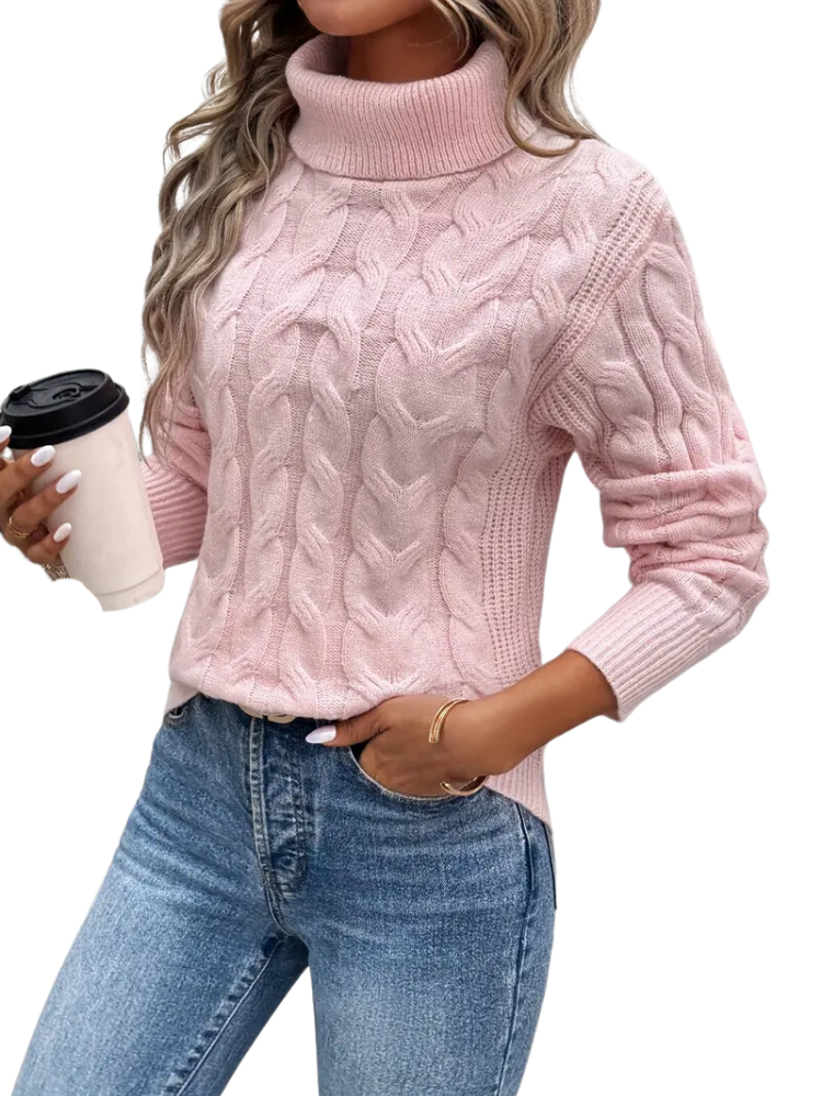 Women's Roll Neck Knitted Cable Sweater