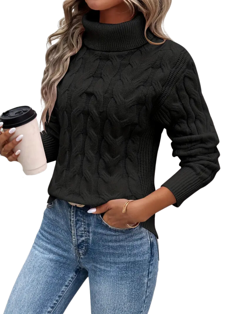 Women's Roll Neck Knitted Cable Sweater