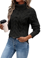 Women's Roll Neck Knitted Cable Sweater