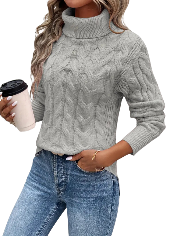 Women's Roll Neck Knitted Cable Sweater
