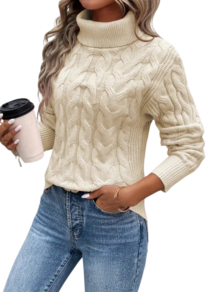 Women's Roll Neck Knitted Cable Sweater