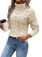 Women's Roll Neck Knitted Cable Sweater