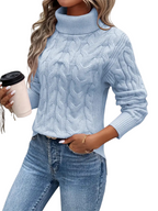 Women's Roll Neck Knitted Cable Sweater