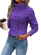 Women's Roll Neck Knitted Cable Sweater