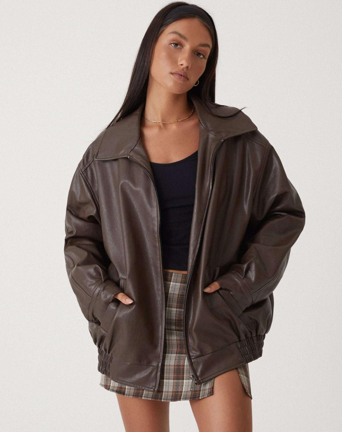 Chic Oversized Lightweight Leather Jacket for Women
