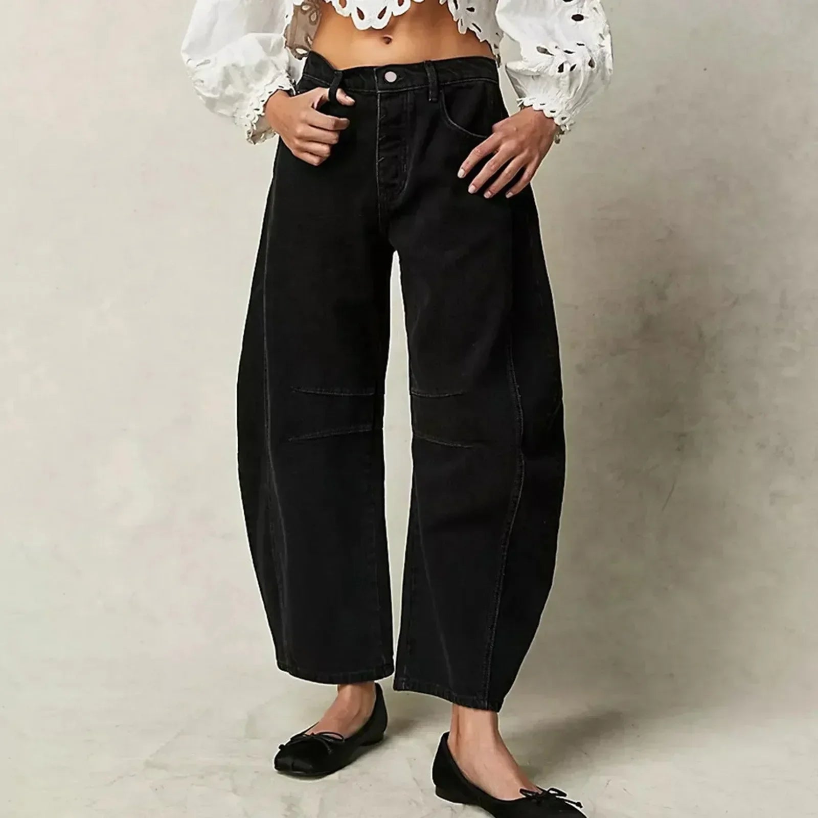 Women's Mid-Waist Wide Leg Denim Jeans